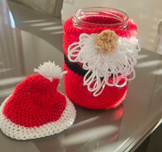 Barattolo Uncinetto Babbo Natale Rosso Bianco
