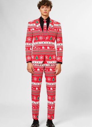 Traje Navideño Rojo con Estampado Festivo