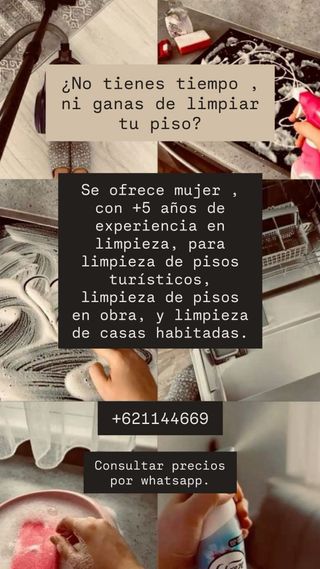 Mujer ofrece servicio de limpieza.