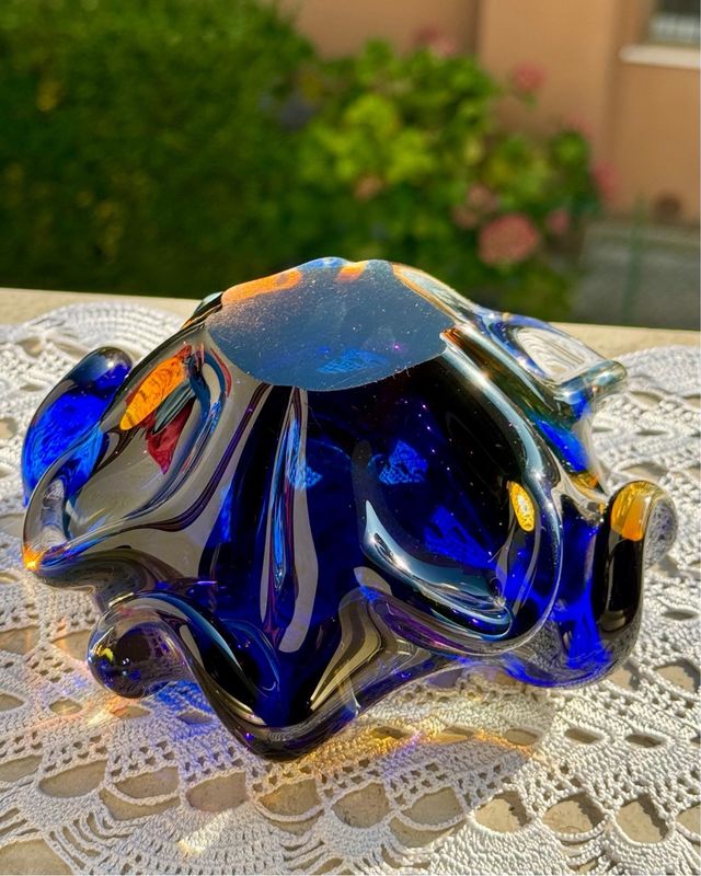 Posacenere in Vetro di Murano Blu e Giallo