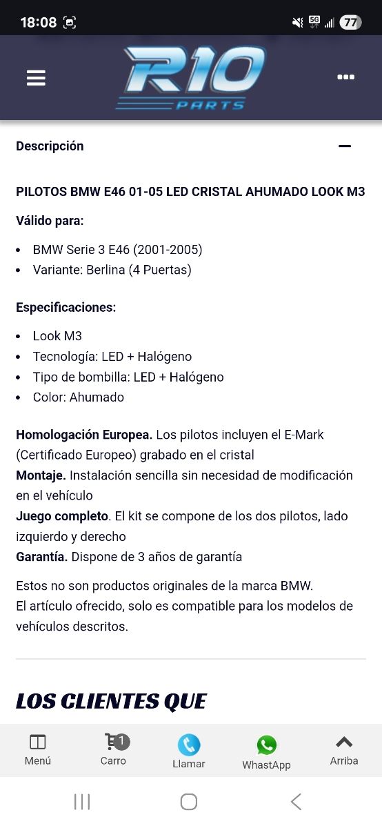 Pilotos BMW E46 Ahumados Look M3