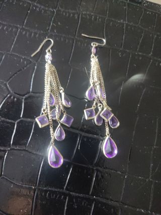 Pendientes largos plata y morado