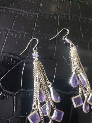 Pendientes largos plata y morado