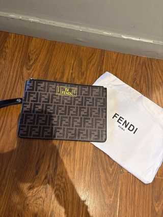 Borsa da toilette Fendi marrone e oro