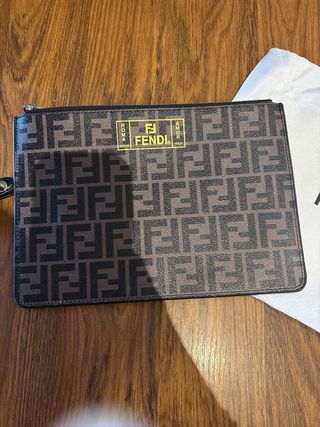 Borsa da toilette Fendi marrone e oro