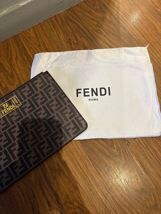 Borsa da toilette Fendi marrone e oro