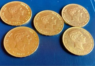 5 Monedas Oro 25 Pesetas Alfonso XII