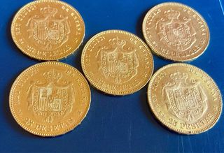 5 Monedas Oro 25 Pesetas Alfonso XII