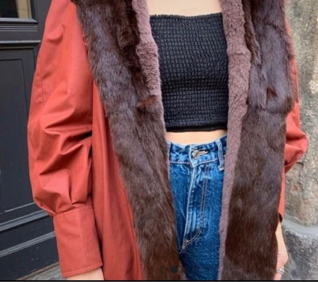 Abrigo Piel Teja Desmontable