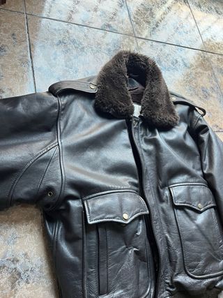 Chaqueta Bomber Aviador Cuero Negra