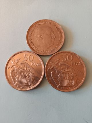 Lote - 3 Monedas - 50 Pesetas - Época Franco
