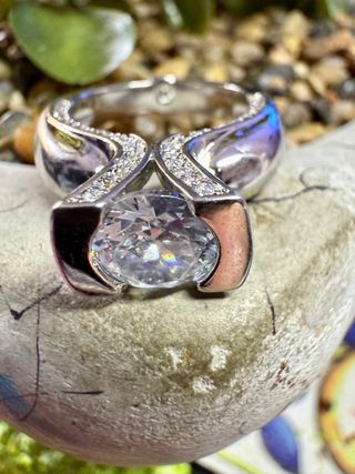 Anillo Plata Ley Circonita Grande central