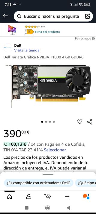  Tarjeta gráfica Nvidia Quadro T1000 de 4 GB 