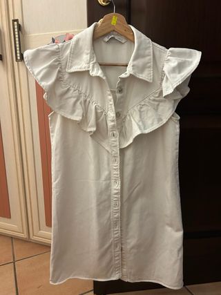 Vestito Zara bianco con volant e bottoni