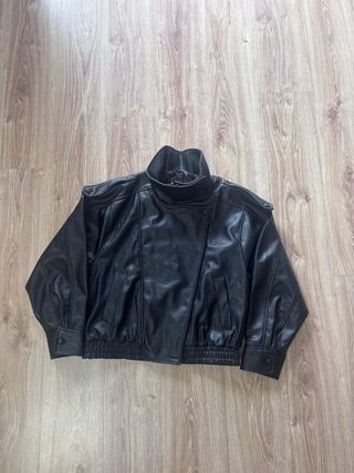 Zara black leather bomber effect viral giving YSL