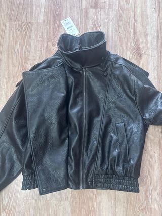 Zara black leather bomber effect viral giving YSL