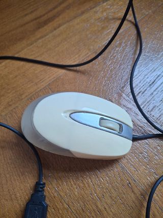Ratón USB Beige y Plateado