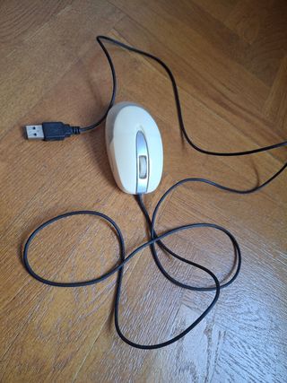 Ratón USB Beige y Plateado