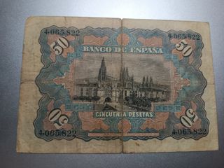 Billete 50 Pesetas Banco de España 1907. Alegorías