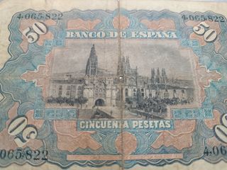 Billete 50 Pesetas Banco de España 1907. Alegorías