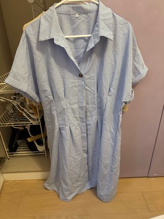 Vestido Camisero Rayas Azul Blanco Talla XL