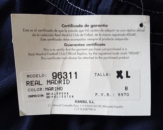 Pantalón Chándal Oficial Kelme Real Madrid 1994-95