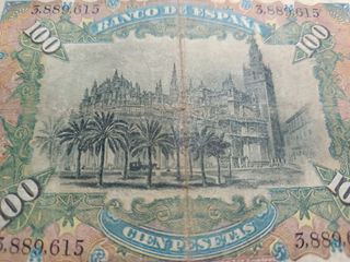 Billete 100 pesetas 1907 . Alegorías.