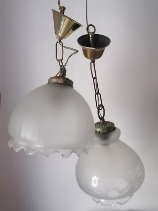 2 Lámparas Colgantes Retro Cristal Metal
