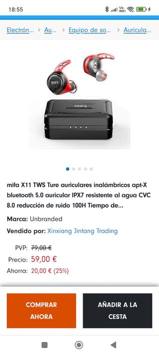 Auriculares MIFA X11 Bluetooth 5.0 Rojos/Negros