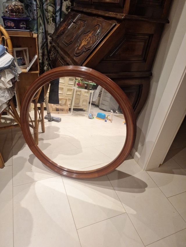 Espejo Redondo Madera y Cristal