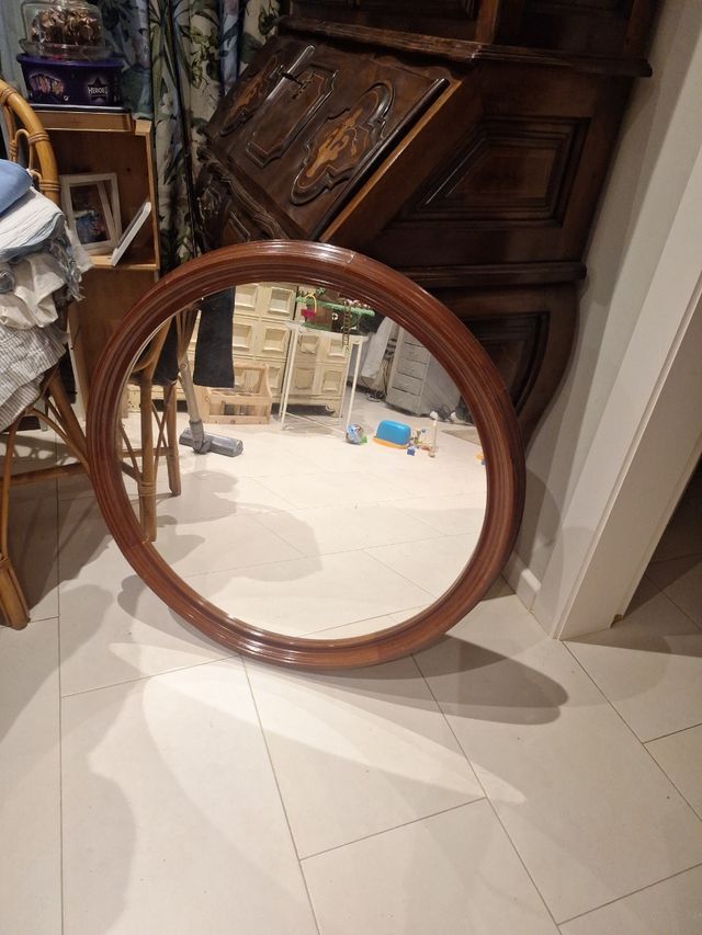 Espejo Redondo Madera y Cristal