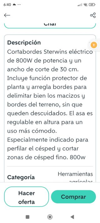 Cortacésped eléctrico Sterwins de 800 vatios