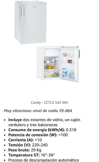 Nevera Candy 125L sin congelador