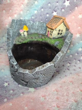 Macetero Piedra Estilo Roto Casa Hongo