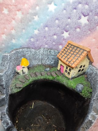 Macetero Piedra Estilo Roto Casa Hongo