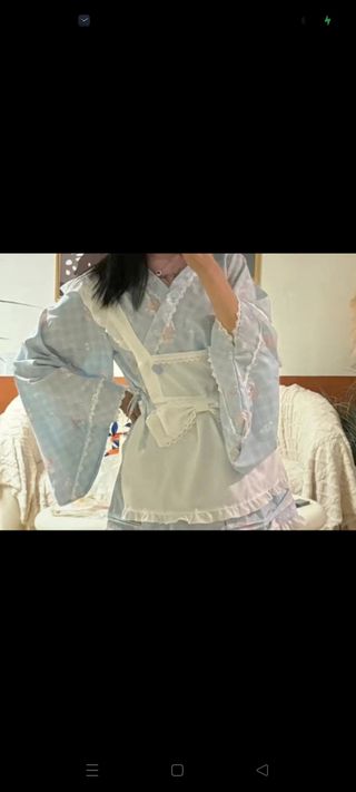 Conjunto Kimono 3 Piezas Azul y Blanco