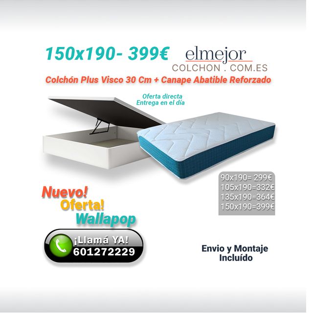 Colchón Viscoelástico con Canapé Abatible 150x190