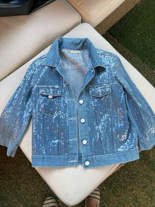 Cazadora vaquera lentejuelas azul y plata