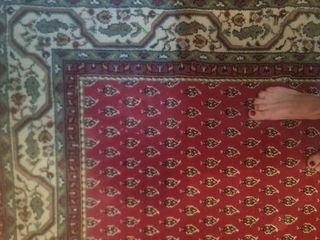 Alfombra de lana roja y beige 2,22 larga x 1,58 an