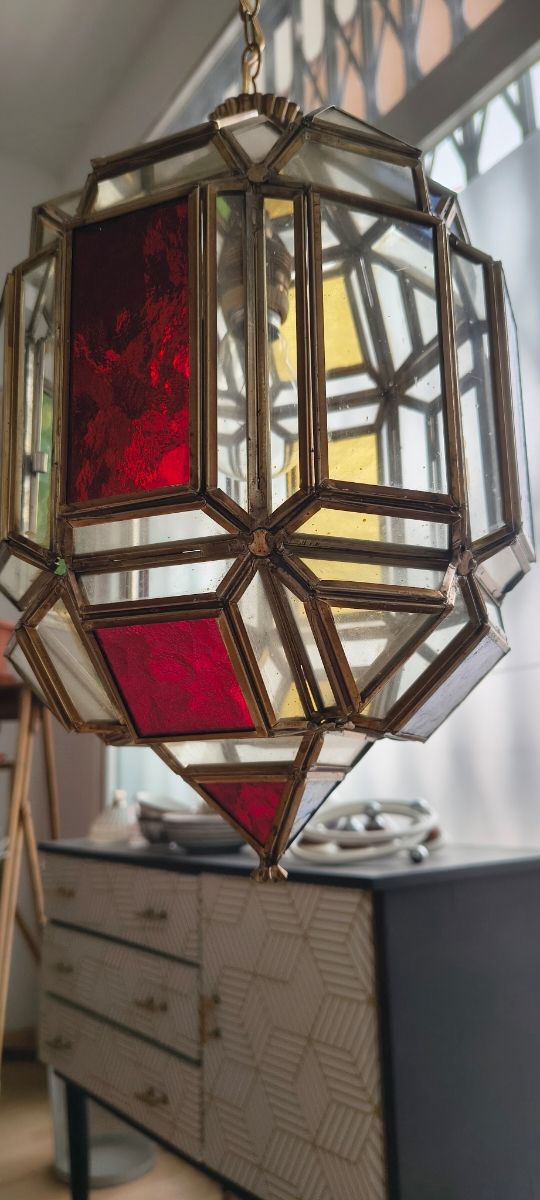 Lampara gaditana de latón y cristal