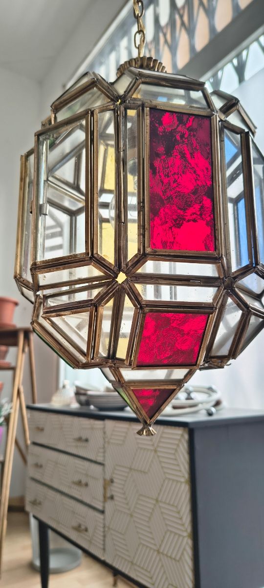 Lampara gaditana de latón y cristal