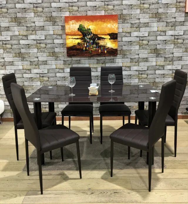 MESA DE CRISTAL TEMPLADO + 6 SILLAS