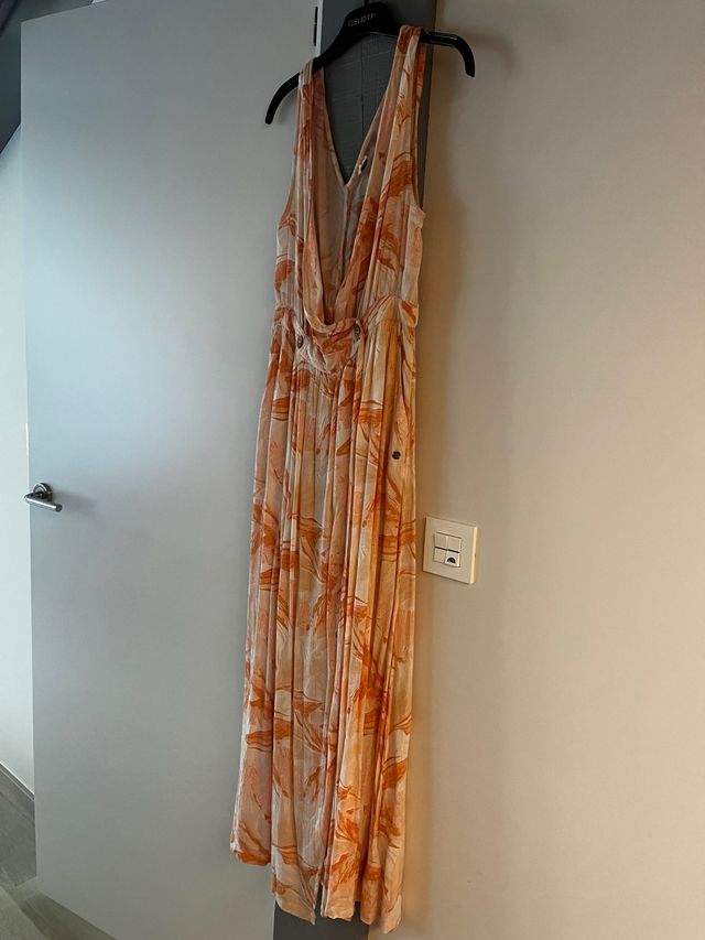 Vestido largo floral Roxy beige y naranja