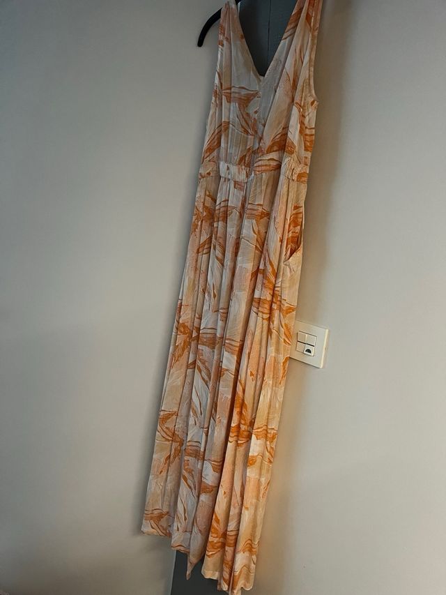 Vestido largo floral Roxy beige y naranja