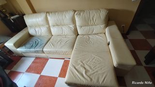 Sofá de piel cheslong extensible