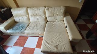 Sofá de piel cheslong extensible