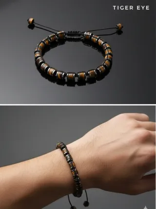 Bracciale regolabile di Occhio di Tigre ed Ematite