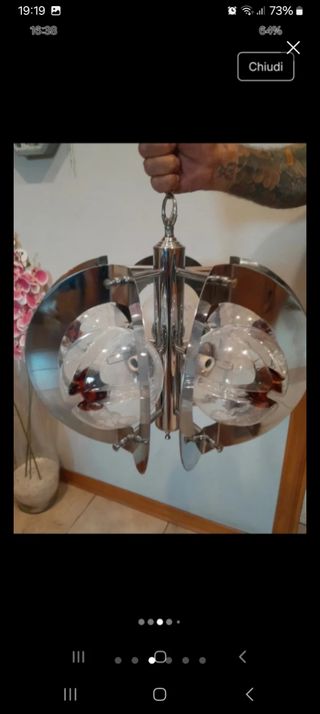 Lampadario Mazzega Vetro Metallo Argento Trasparen