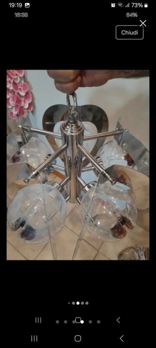 Lampadario Mazzega Vetro Metallo Argento Trasparen