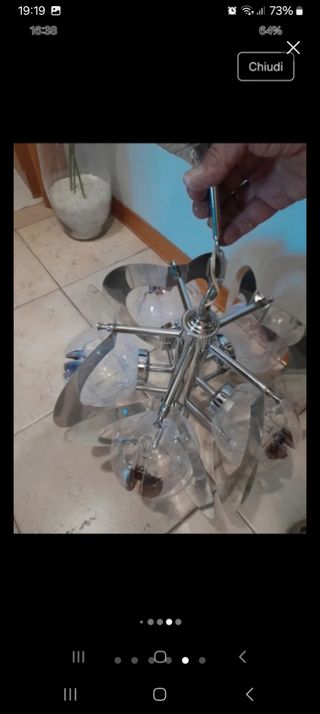 Lampadario Mazzega Vetro Metallo Argento Trasparen